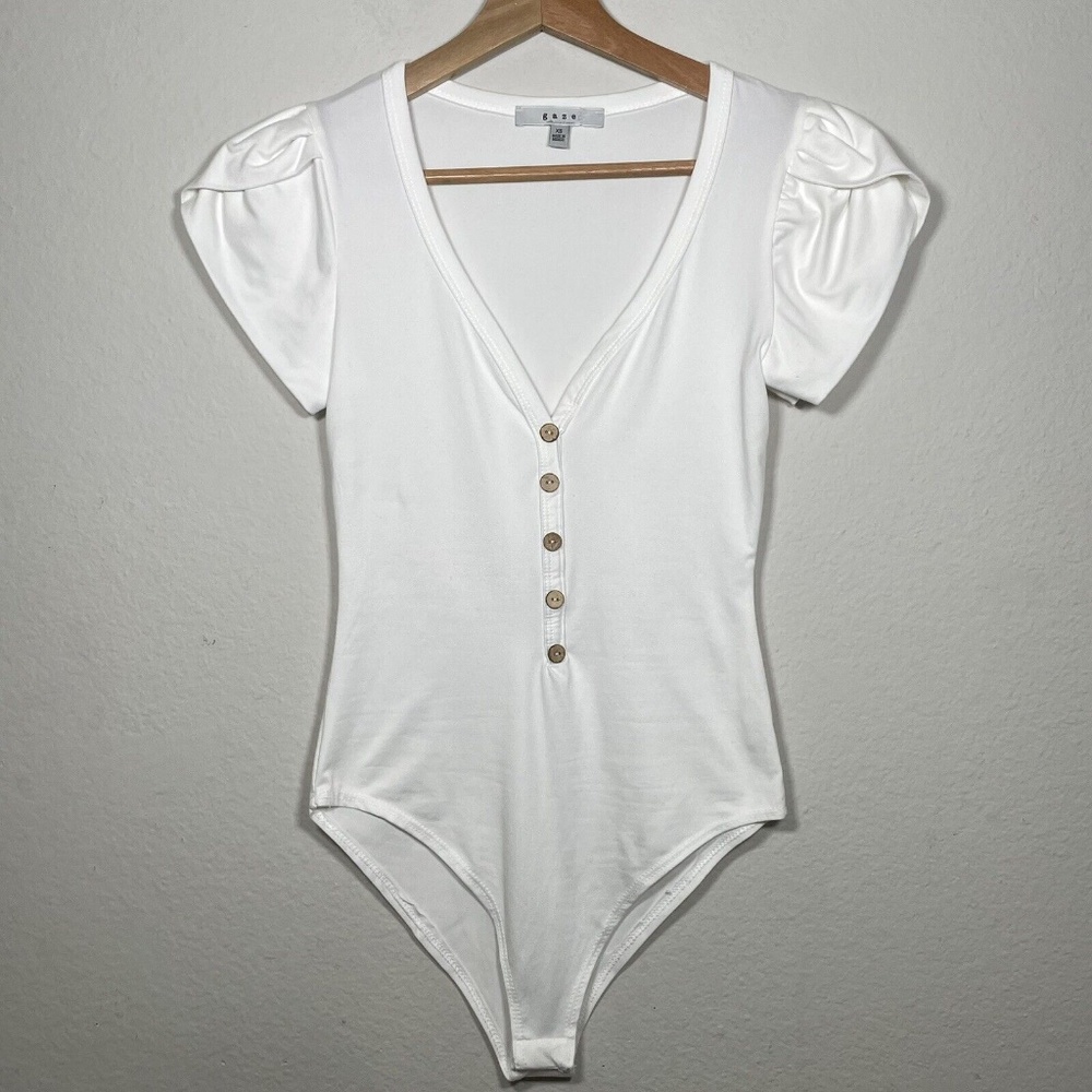 Gaze White Button Front Easy Snap Short Sleeve Bodysuit Leotard Women Size X S